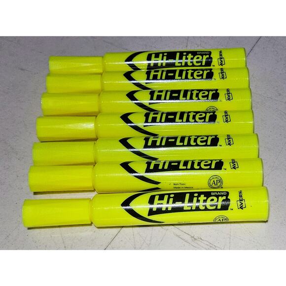 LOT 7 Avery Hi-Liter Desk Style Highlighter Fluorescent Yellow Nontoxic 24001 - Picture 1 of 3